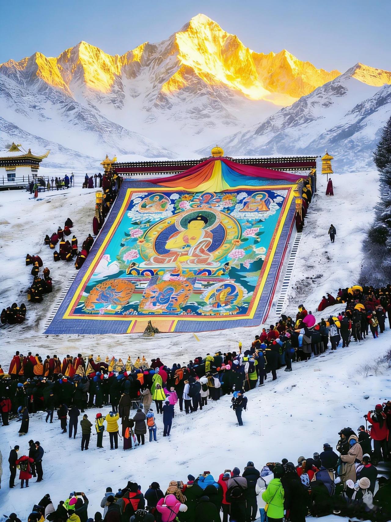 来一场甘南晒佛节的震撼，真的要亲眼见才懂！零下15℃的雪域山谷，天没亮就被