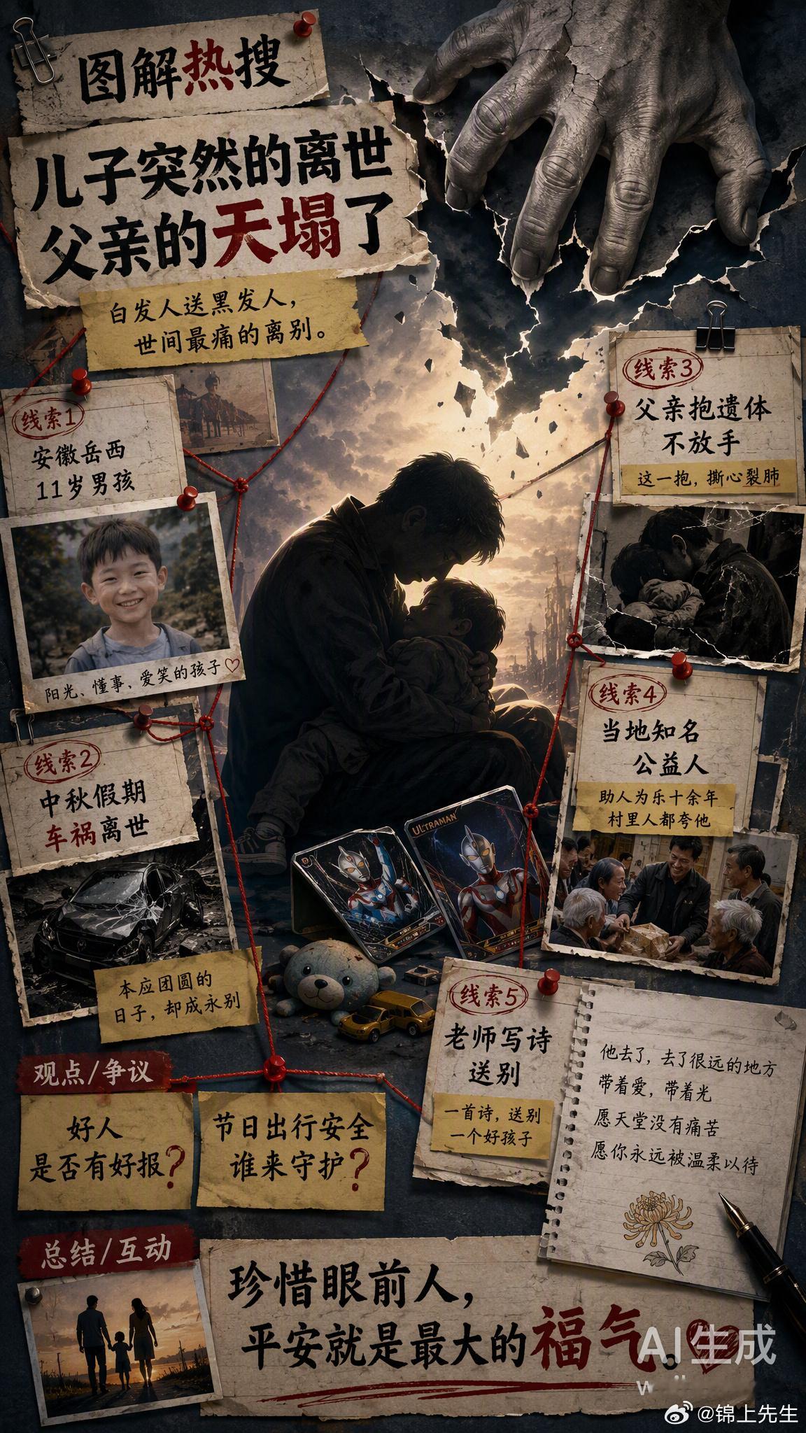 #儿子突然的离世父亲的天塌了#白发人送黑发人，大概是世间最痛的离别。近日，安徽岳西11岁男孩王志梁在