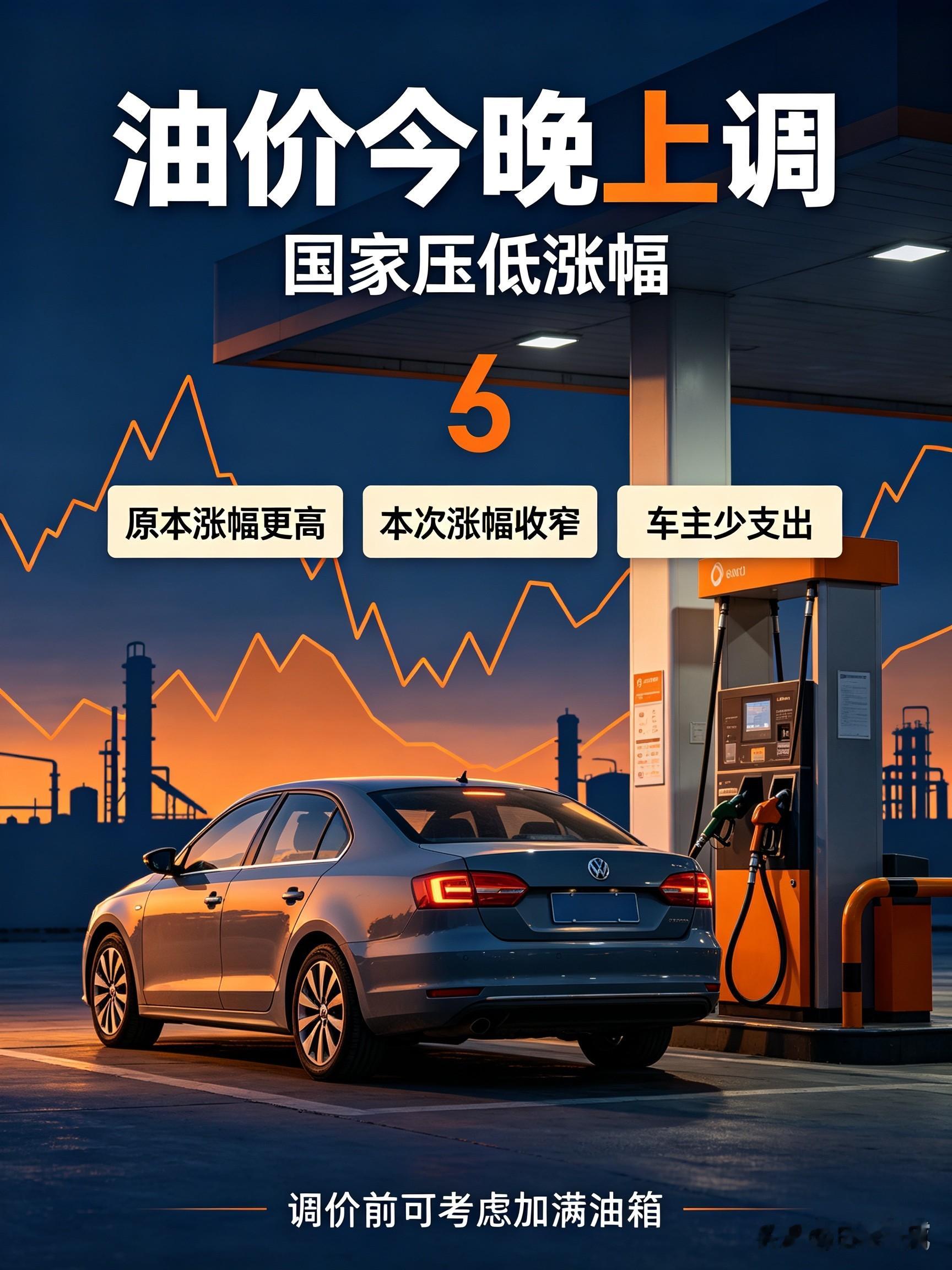 今晚油价将要上调，国家主动压低本次涨幅，在市场稳定和民生保障之间寻找平衡。很多车主刷到调价消息，第一
