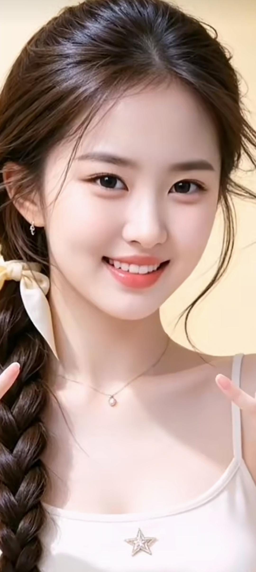 元气少女微笑照，星星项链点缀，甜美可人！🌟😊