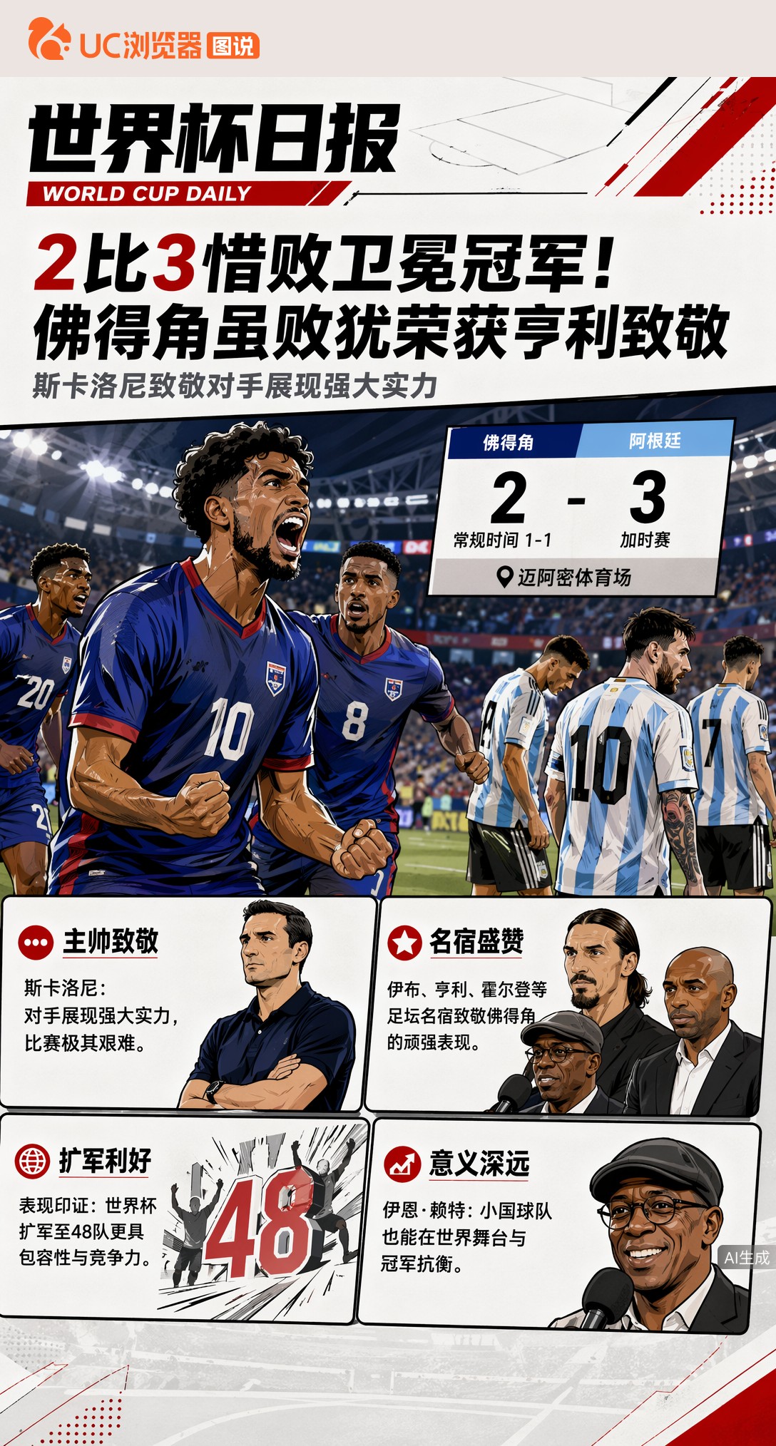 2比3惜败卫冕冠军！佛得角虽败犹荣获亨利致敬