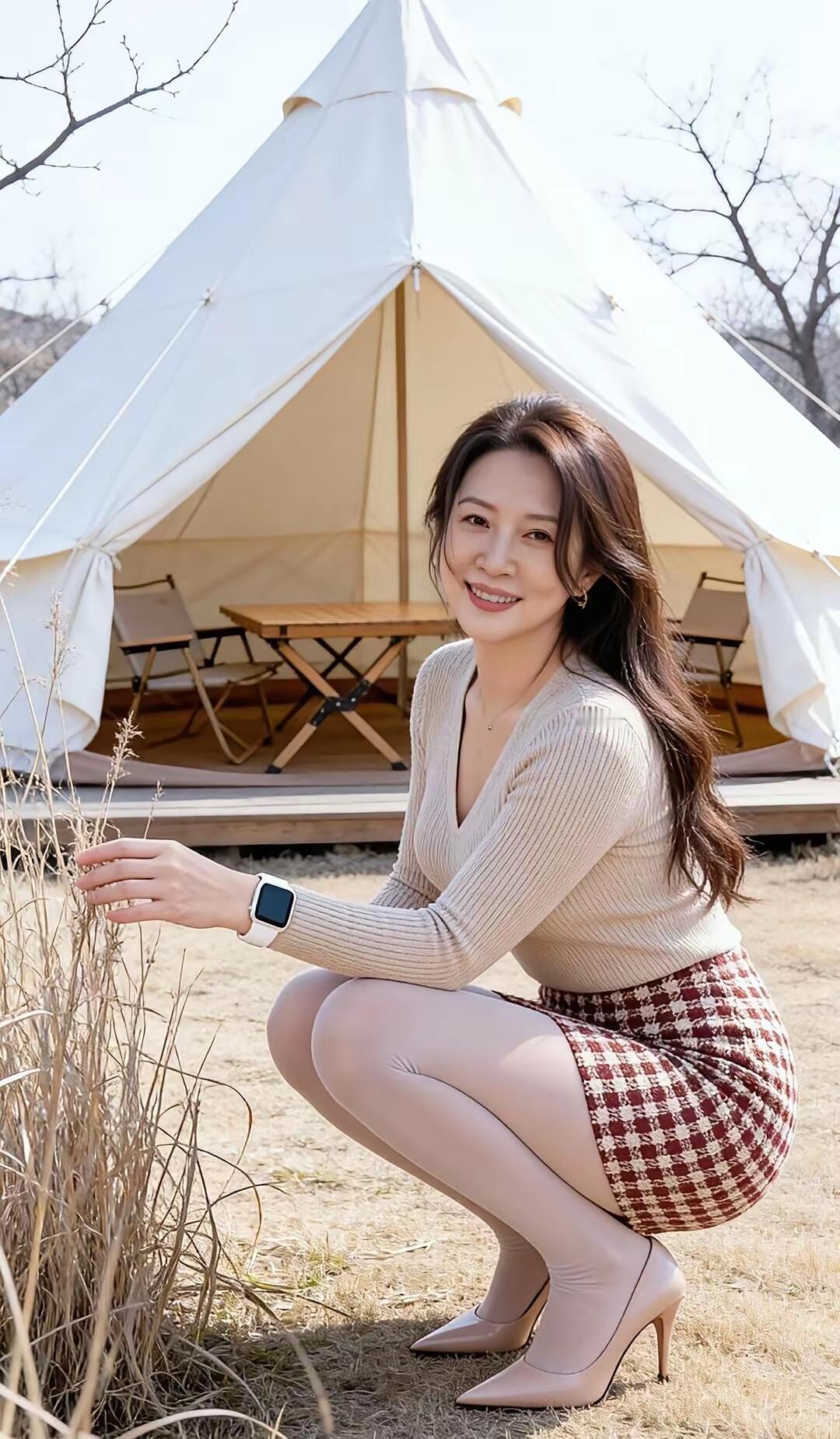 在帐篷前，感受大自然的美好！