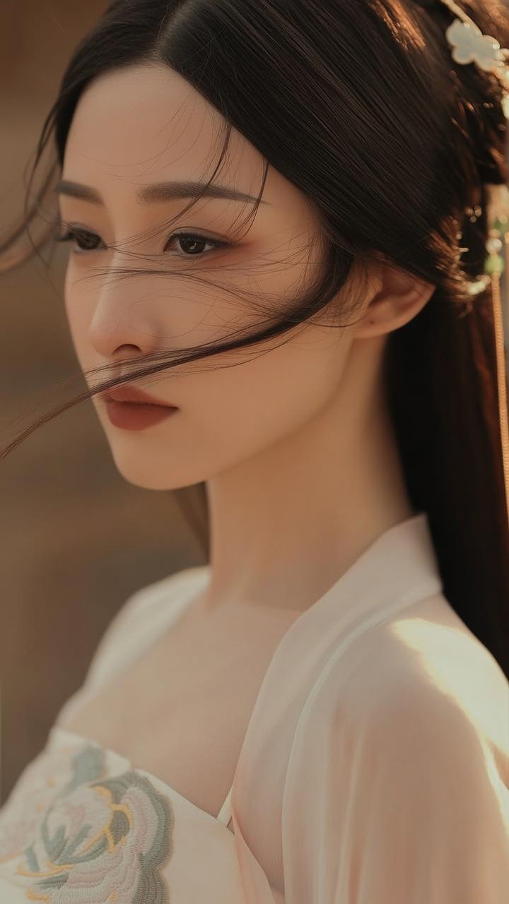 古典美人侧颜，古风发饰点缀，韵味十足。
