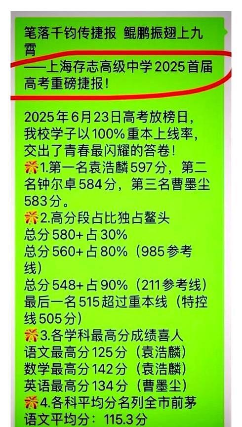 首轮上海高考喜报来了，上海存志高级中学2025届首届高考取得佳绩！你知道吗？