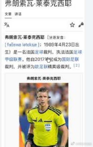 法国球员回应全阿根廷裁判组执法,然而，赛后，对勒特谢拉判罚的批评主要来自失利的埃