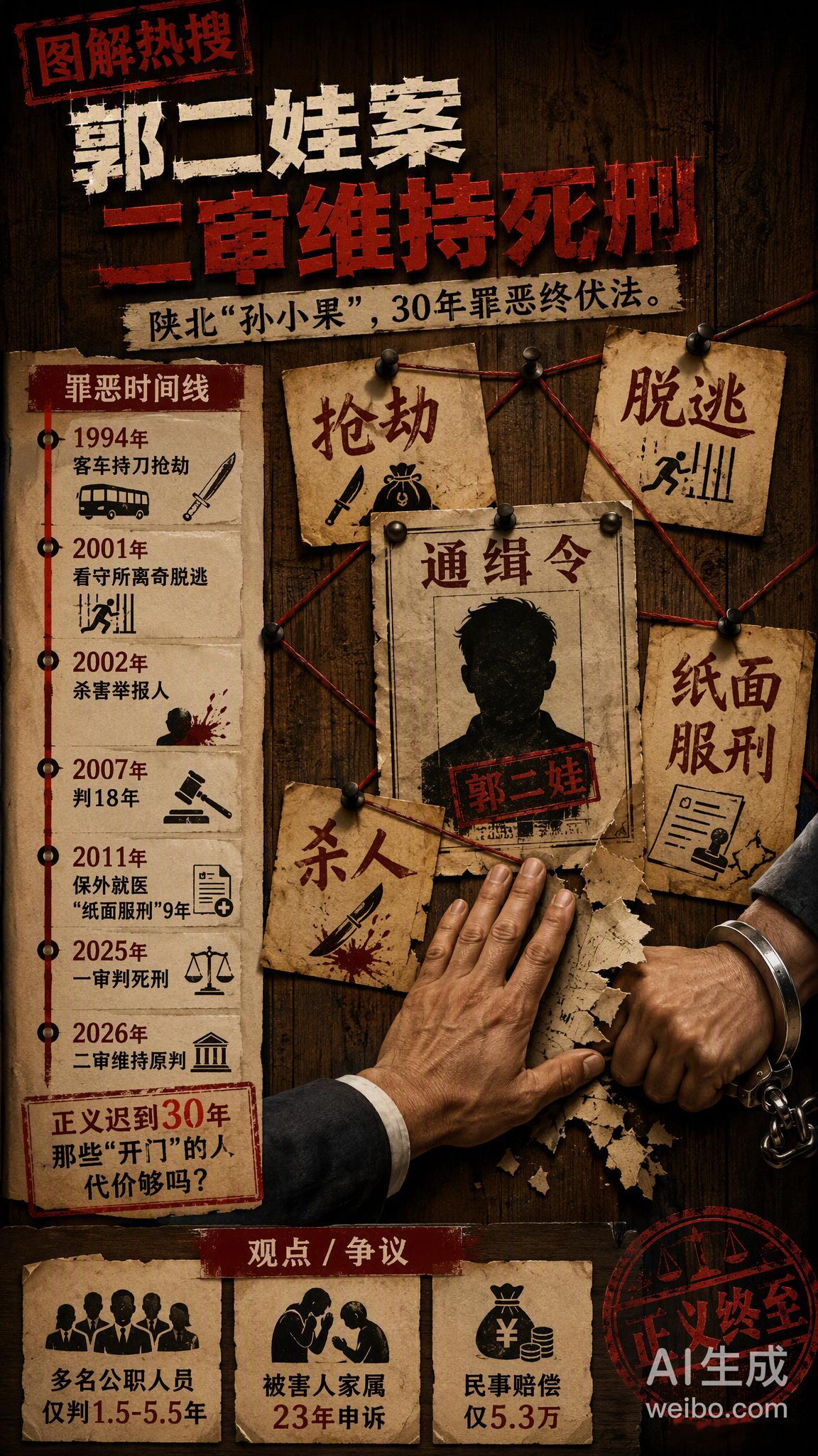郭二娃死刑8月24日，陕西省高院二审宣判：驳回上诉，维持死刑原判。这起被称为陕