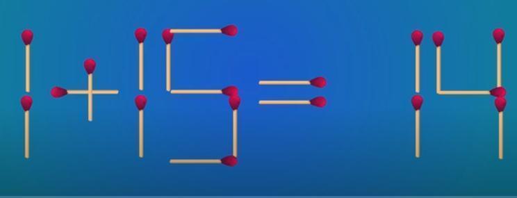嘿，看这组火柴等式“1+15=14”，显然不成立。60秒挑战开始！