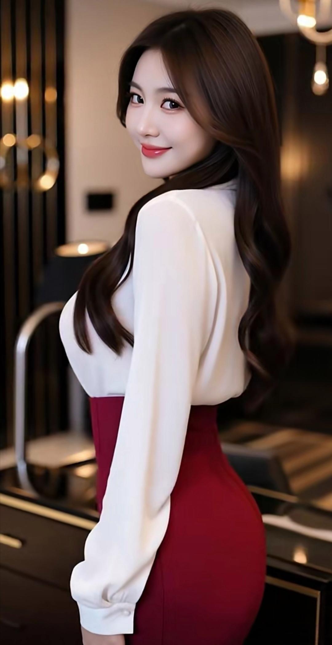 优雅红裙，尽显迷人曲线，自信微笑，魅力无限！