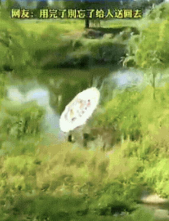 胆子真大！山东，一男子去钓鱼，到了钓鱼点后发现忘带伞了，于是灵机一动，找来一个花