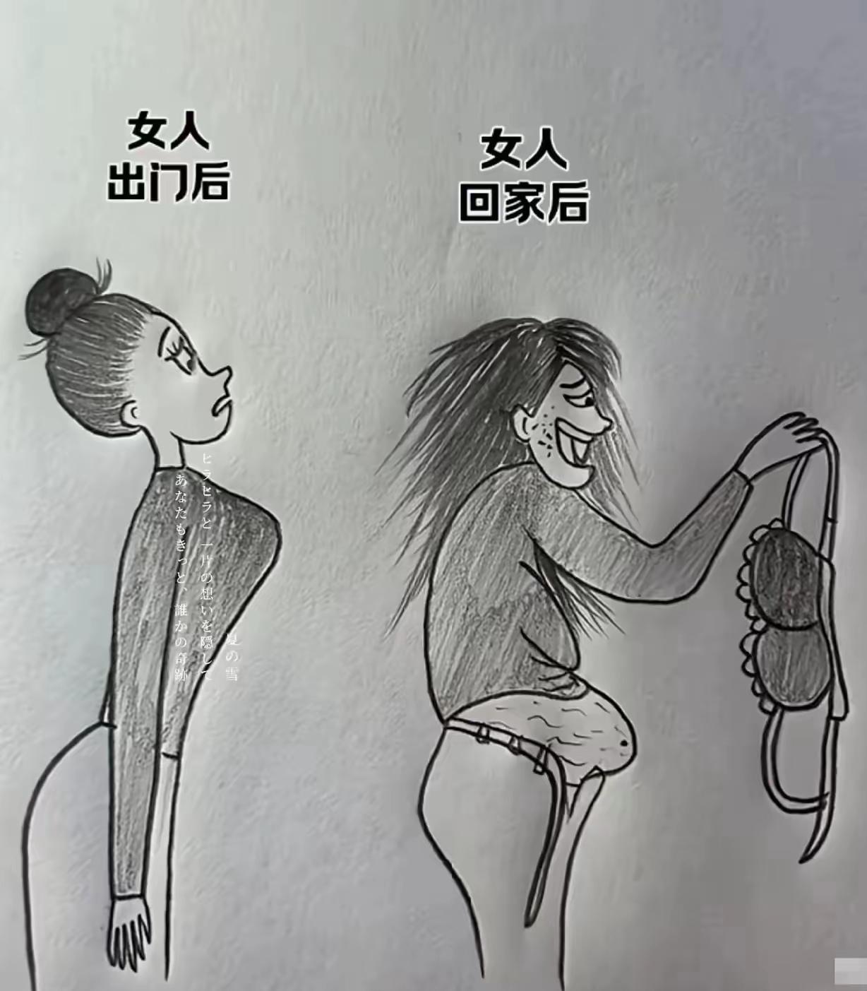 太逗了！女人出门后和回家后，形象判若两人！[捂脸哭][大笑]这幅搞笑漫画，幽默