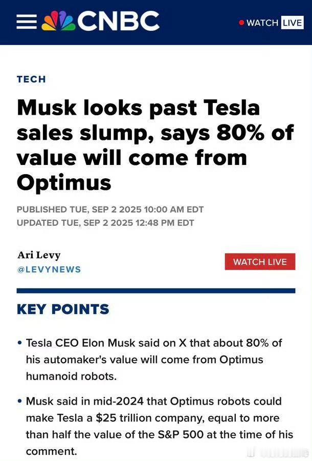 马斯克吹嘘将来特斯拉的价值有80%来自他的人形机器人-Optimus。并夸下海口