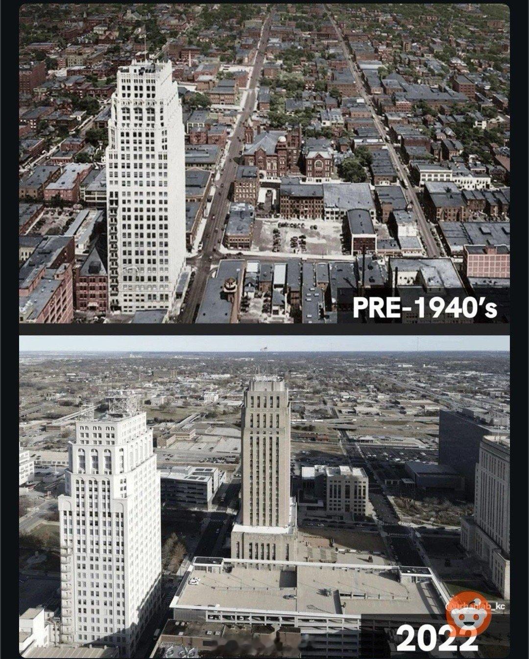 美国密苏里州堪萨斯城（KansasCity），80年时间变化。从表面上看，建筑