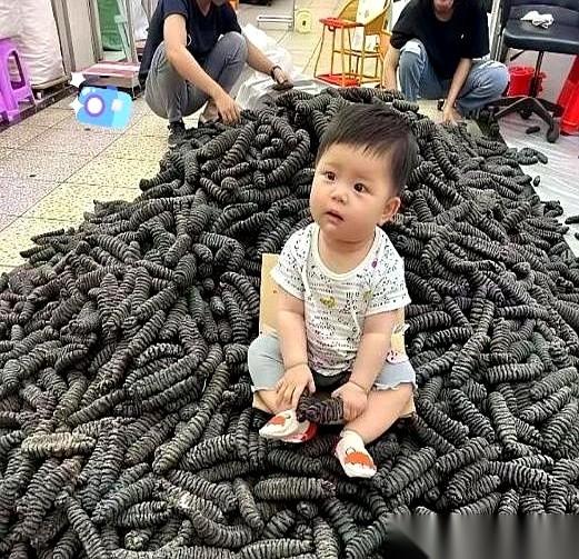 一屁股坐下去，一套房的首付可能就有了。我说的就是那个娃，那个坐在“海参山”上的