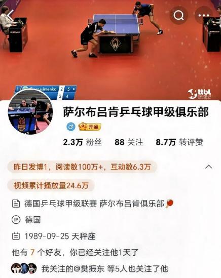 想知道樊振东的影响力有多大吗，来看看他加萨布尔吕肯俱乐部后的一些数据，你就知道了