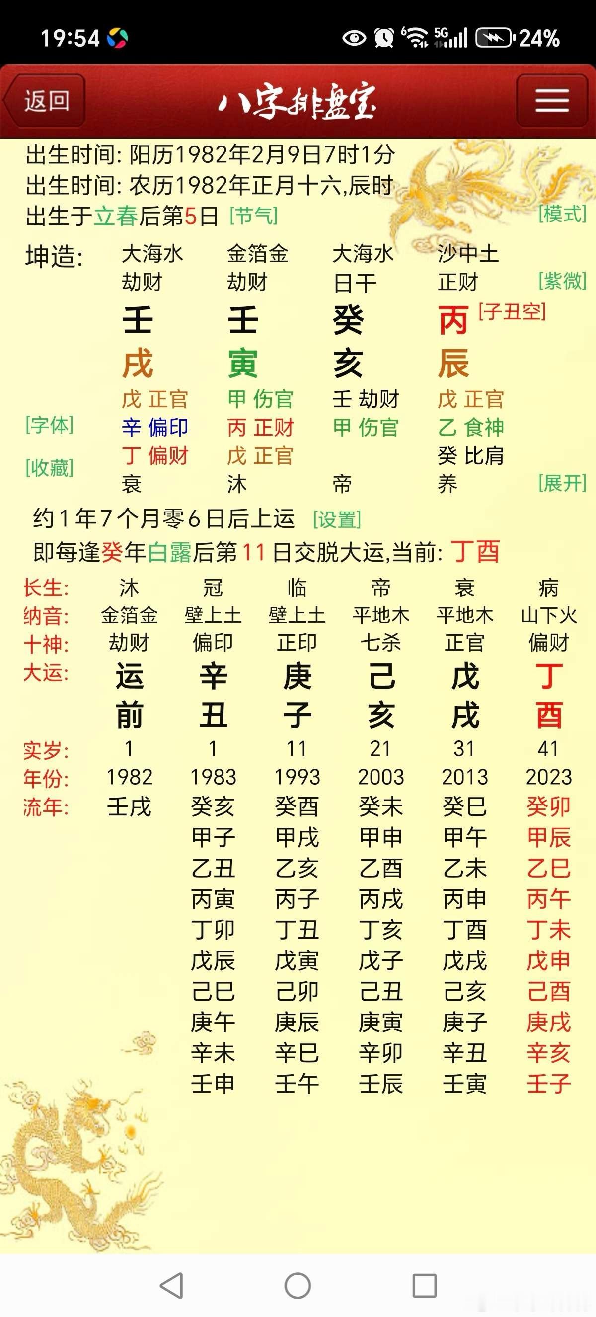 有财有库。有劫才帮身女1982年2月9日辰时命例真实反馈：出生地：
