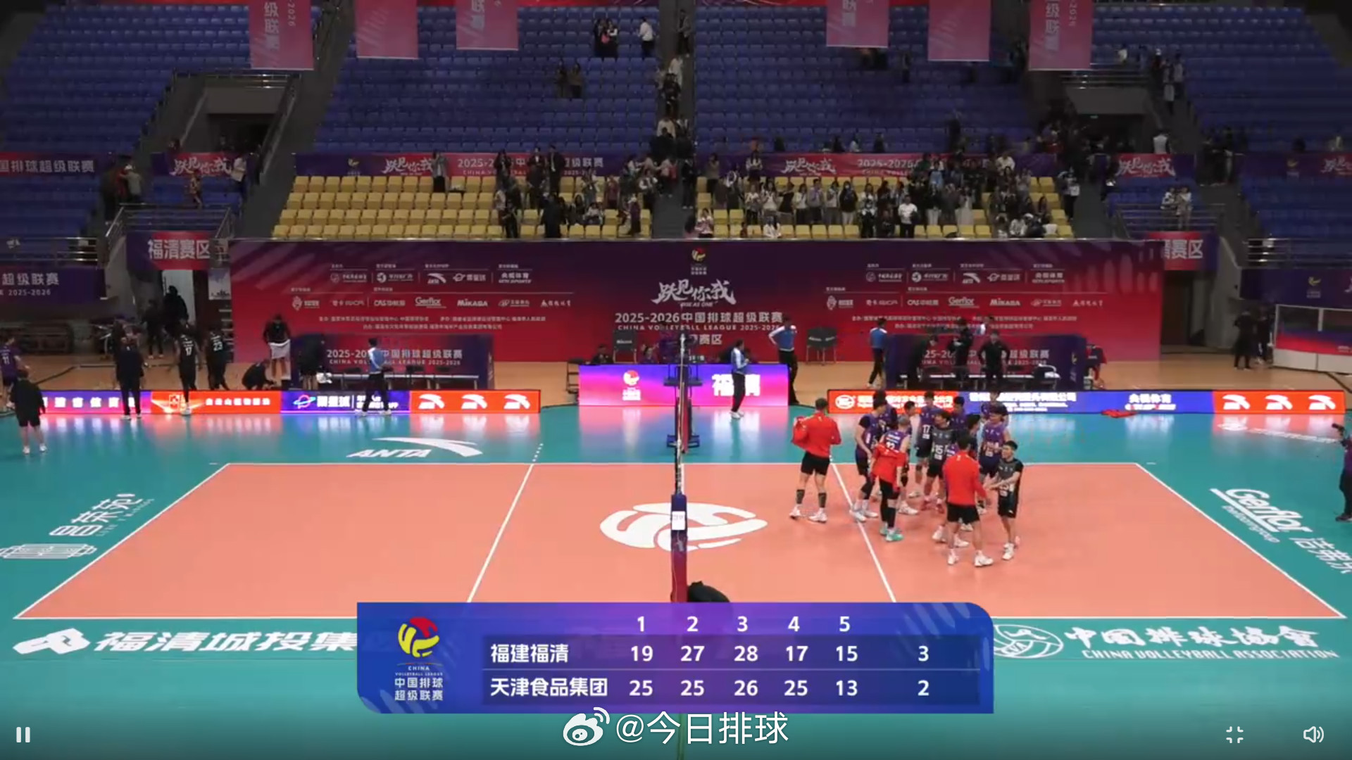 福建男排刚刚以3比2险胜天津，天津排名C组第二，半决赛将挑战上海男排。保定沃隶将