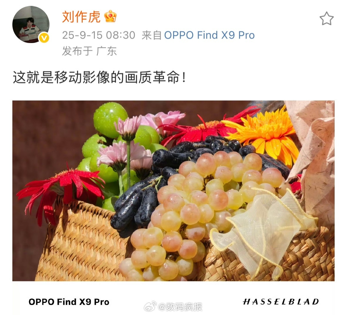 OPPO刘作虎：FindX9Pro是移动影像的画质革命。​​​
