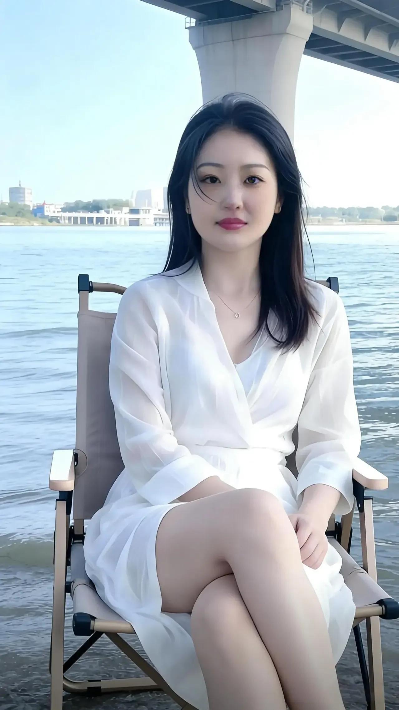 前阵子刷到倪妮那组湖边写真，瞬间就懂什么叫景衬人、人融景。澄澈的湖面像块碎钻铺