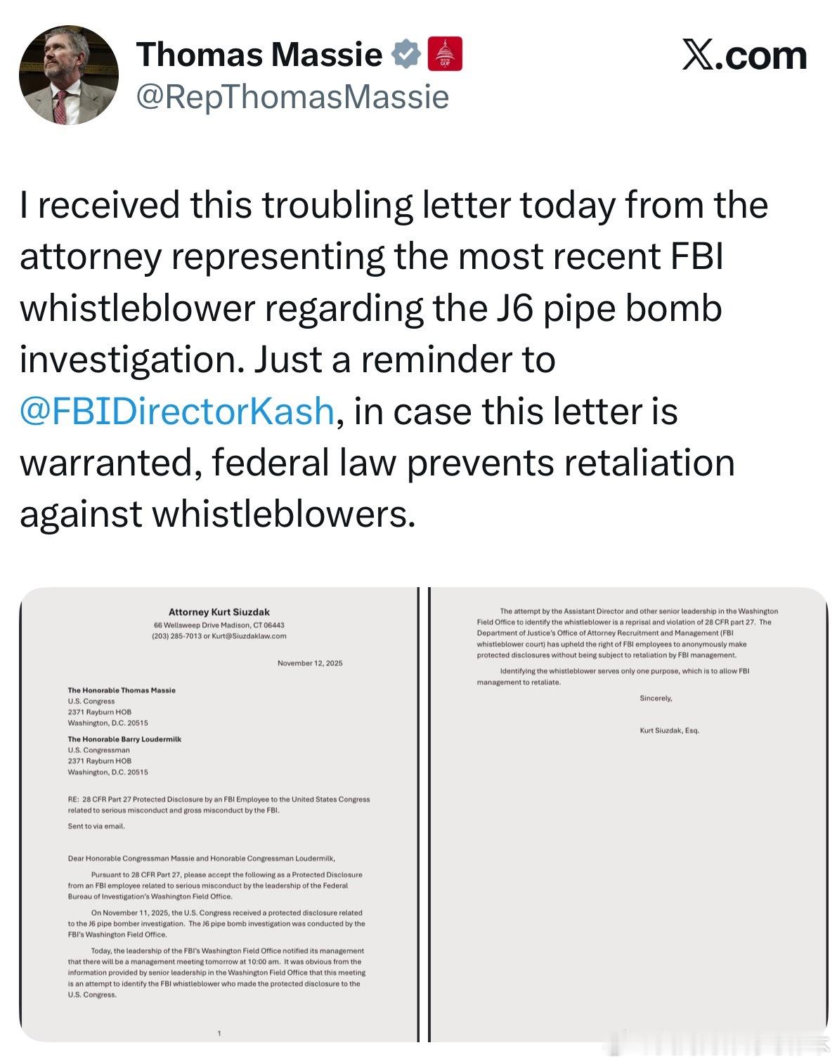 【黄金时代】FBI副局长猛烈抨击众议员托马斯·马西！称他为“隔着栅栏狂吠的狗！”