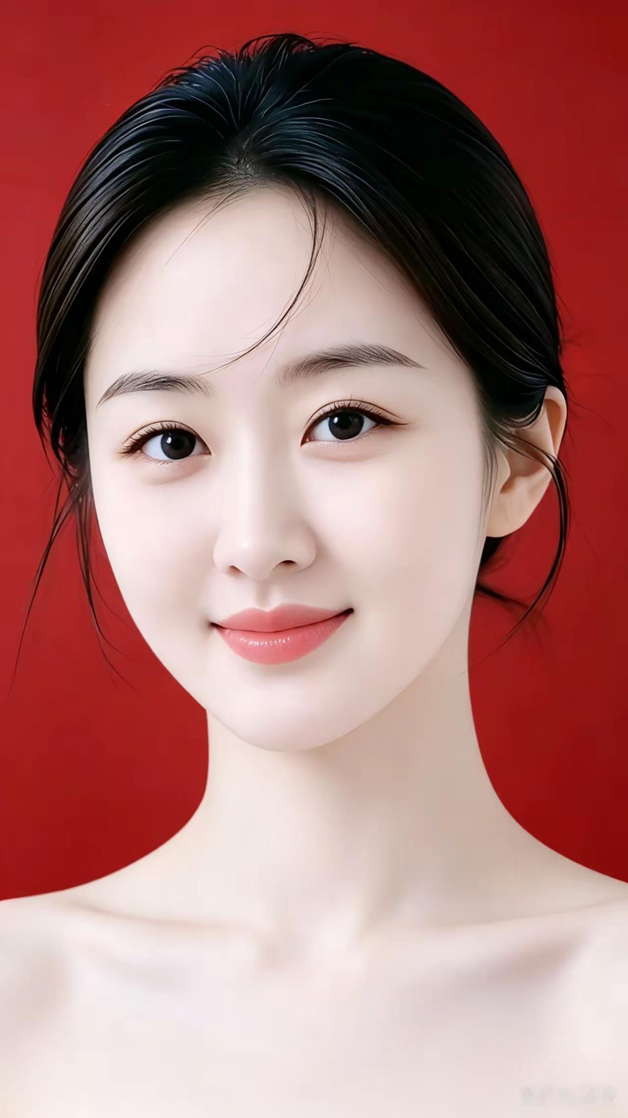 清江引·红底娇颜云髻梳成丝半悬，玉面鹅蛋圆。轻纱垂颈边，笑眼春风漫，红