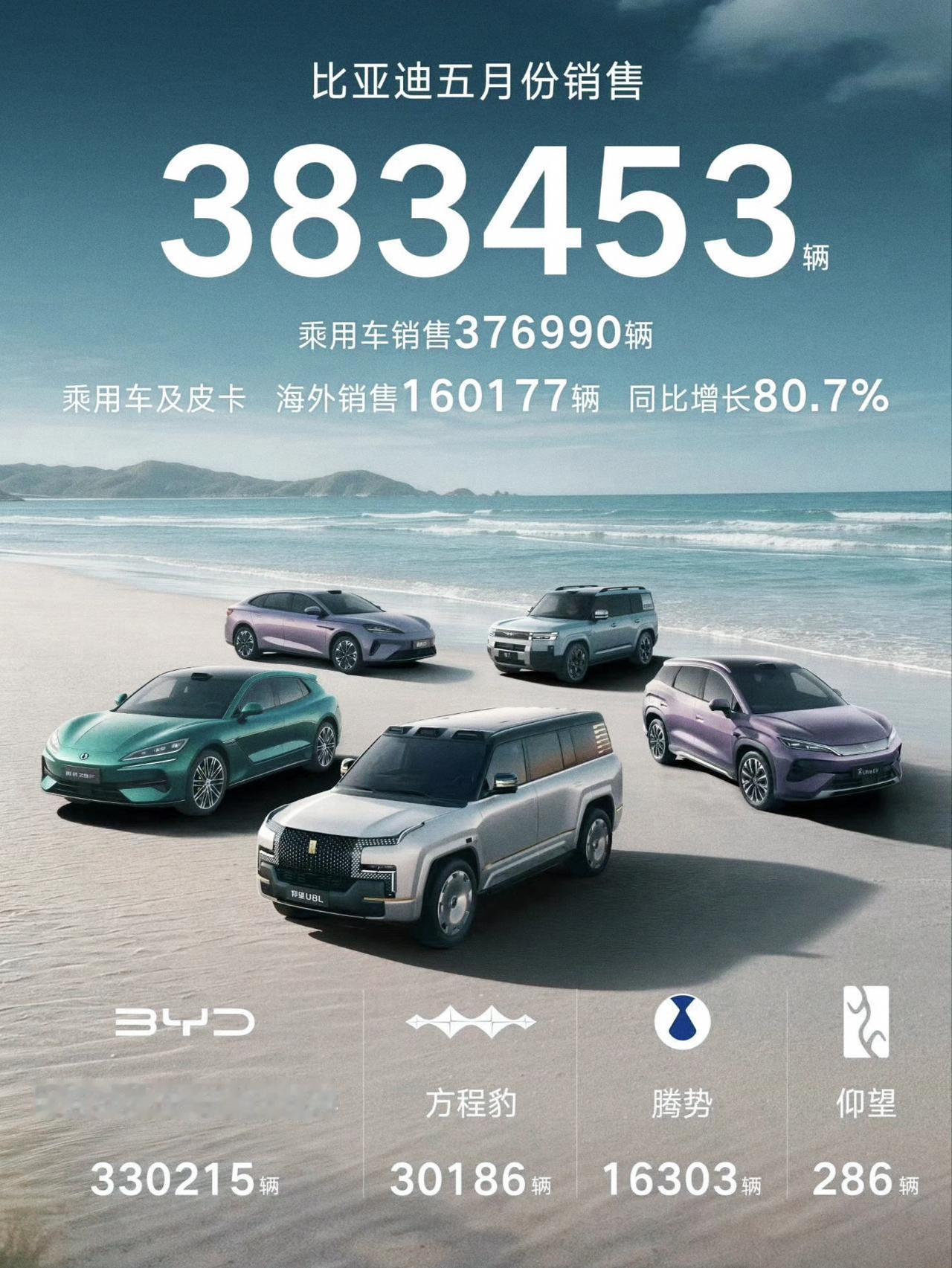 今晚友商都别睡了！比亚迪这哪是公布销量，完全是公布的绝望。5月383453辆出来