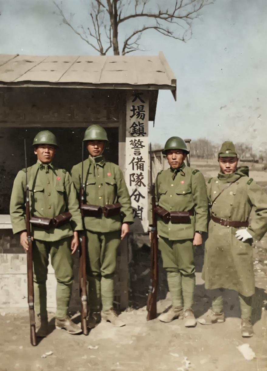 这张照片是日军侵华时期的历史见证，记录了1938年淞沪会战结束、上海沦陷后，日军