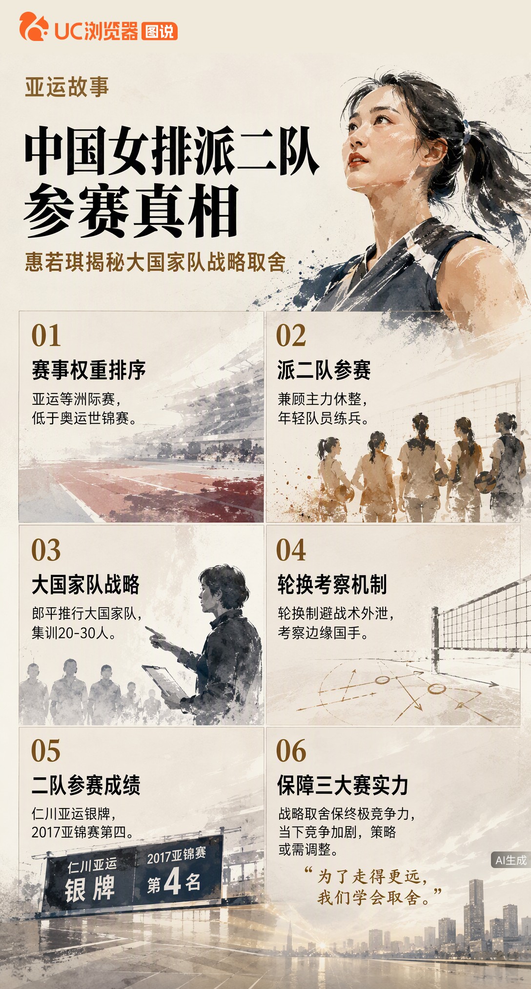 惠若琪揭秘女排亚运策略：洲际赛权重低于奥运世锦赛，派二队既让主力休整又练兵。仁川亚运银牌、亚锦赛第四