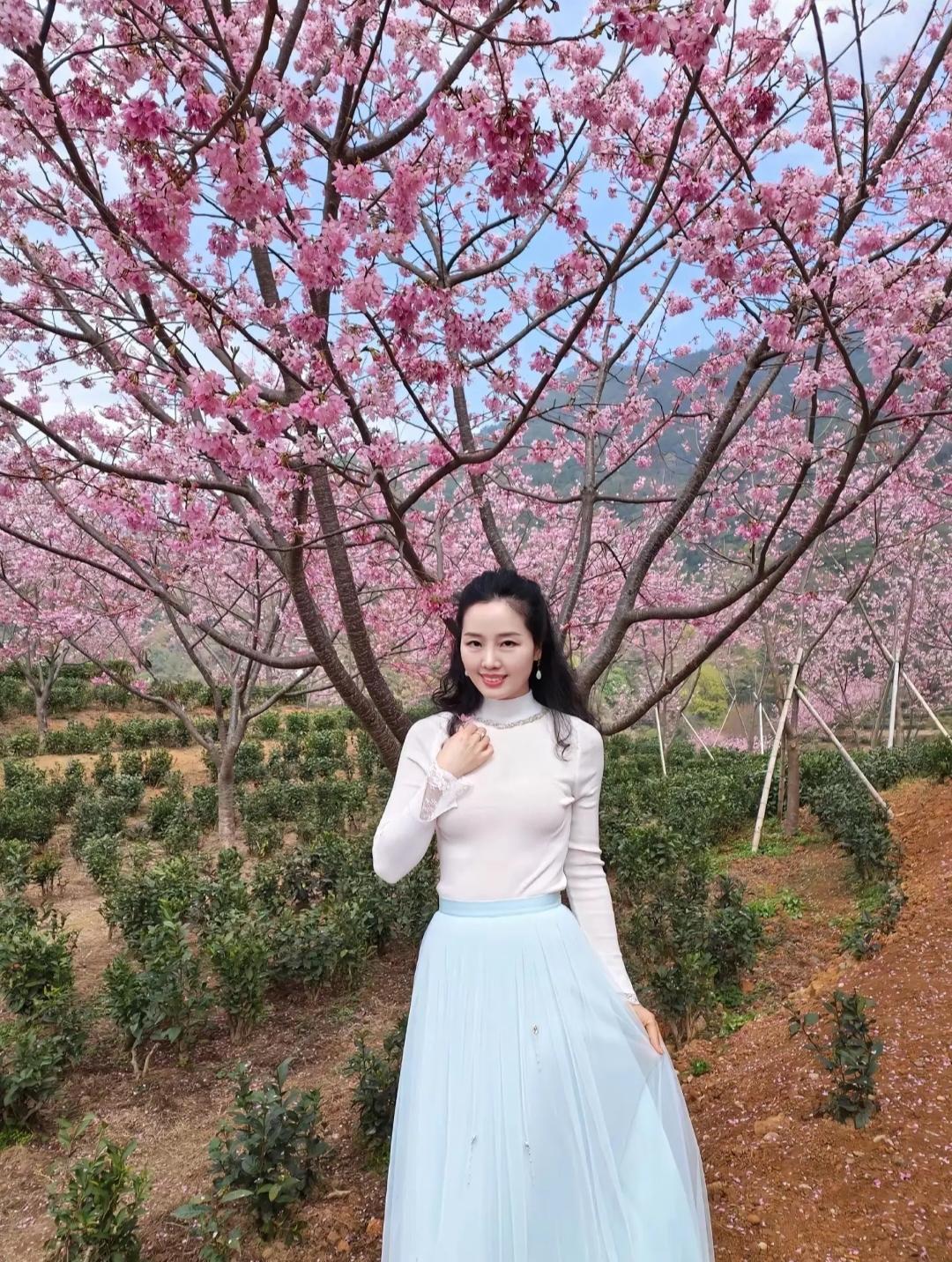 樱花树下，浅笑嫣然，春意盎然。