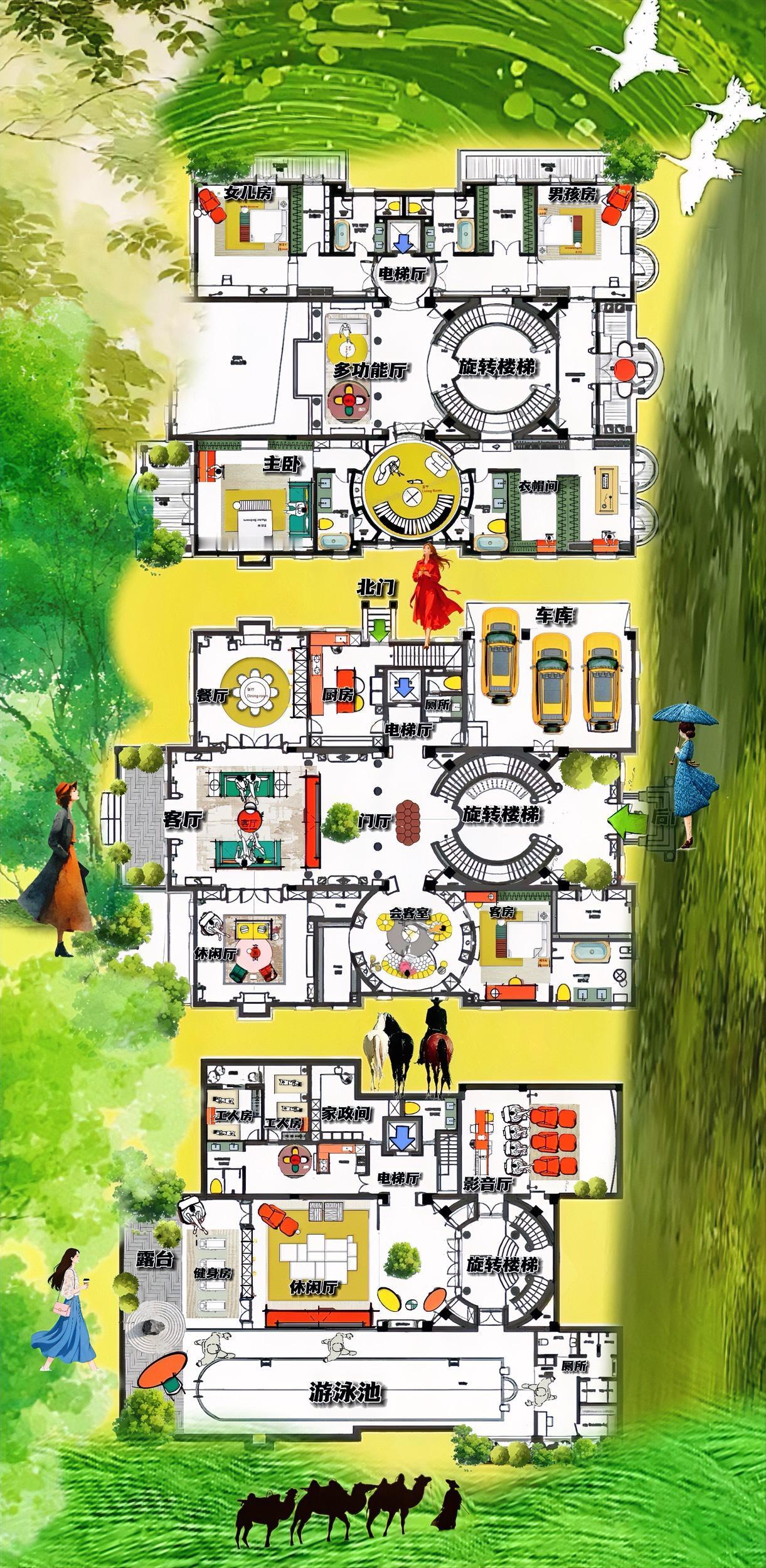 最顶级的大宅，是三个独立灵魂，布局上能互补，风格上相互托举，1003㎡成大器，靠