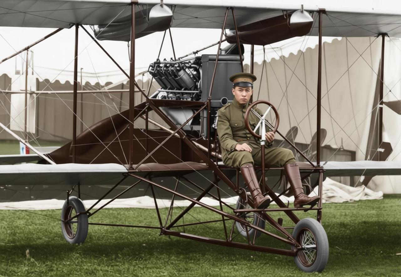 这张照片是中国近代早期飞行家林福元在1916年于汕头进行试飞的珍贵瞬间。林福元