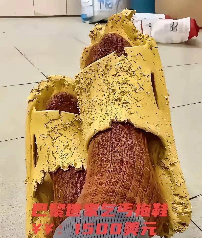 看看看，图一，这双鞋子，是巴黎世家的烂拖鞋，要值一千五百美元，妈耶，真搞不懂啊！