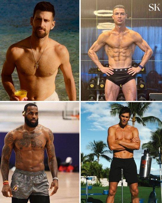 四个老男孩，身材咋都怎么好德约科维奇，网球，38岁,1987C罗纳尔多，足球，4