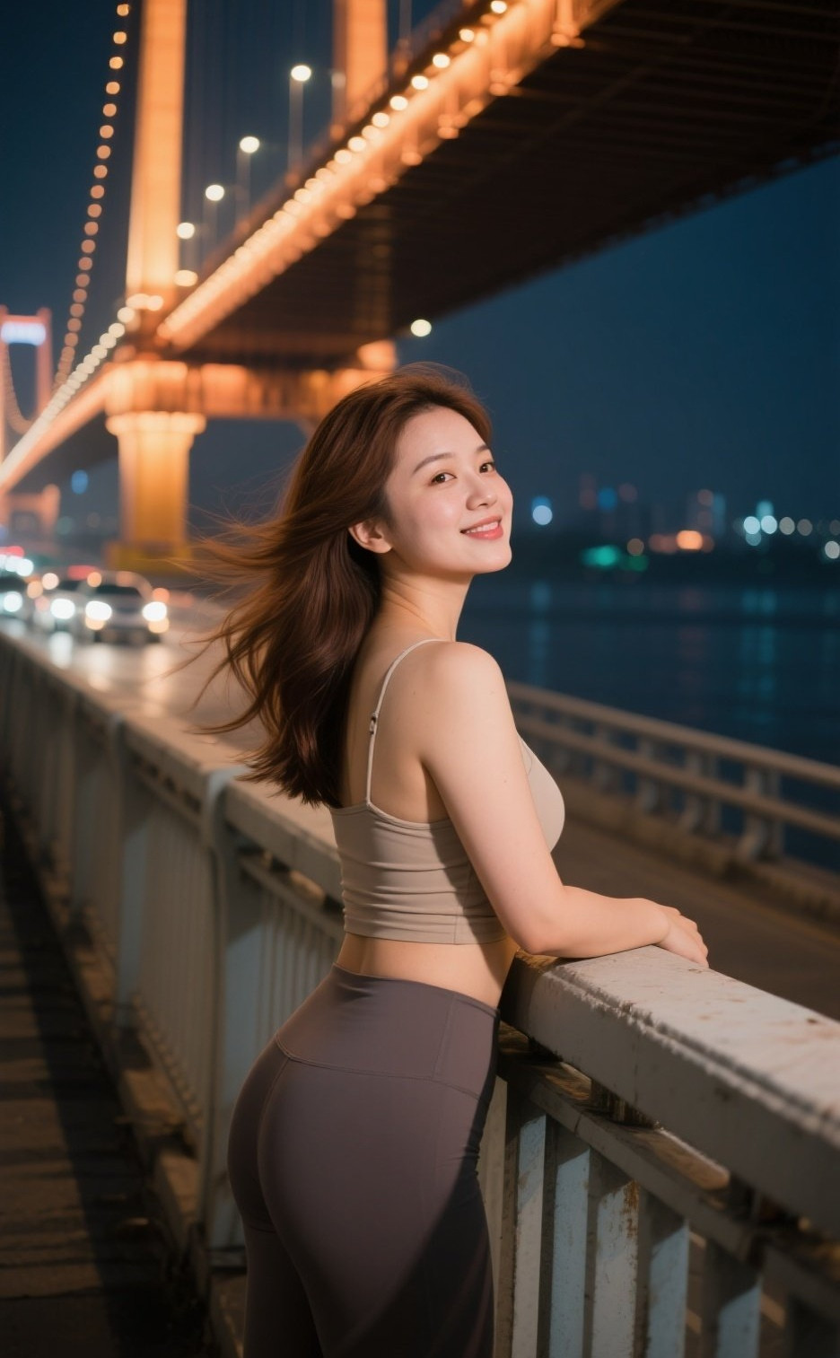 婀娜少妇倚栏休憩，晚风撩动心弦