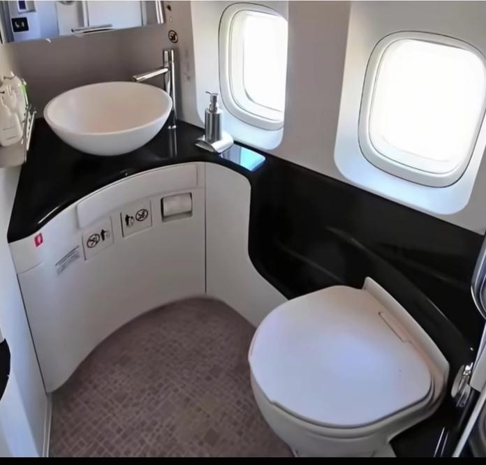 有一名乘坐英国航空公司波音747头等舱的女乘客对头等舱洗手间提出了质疑：洗手间里