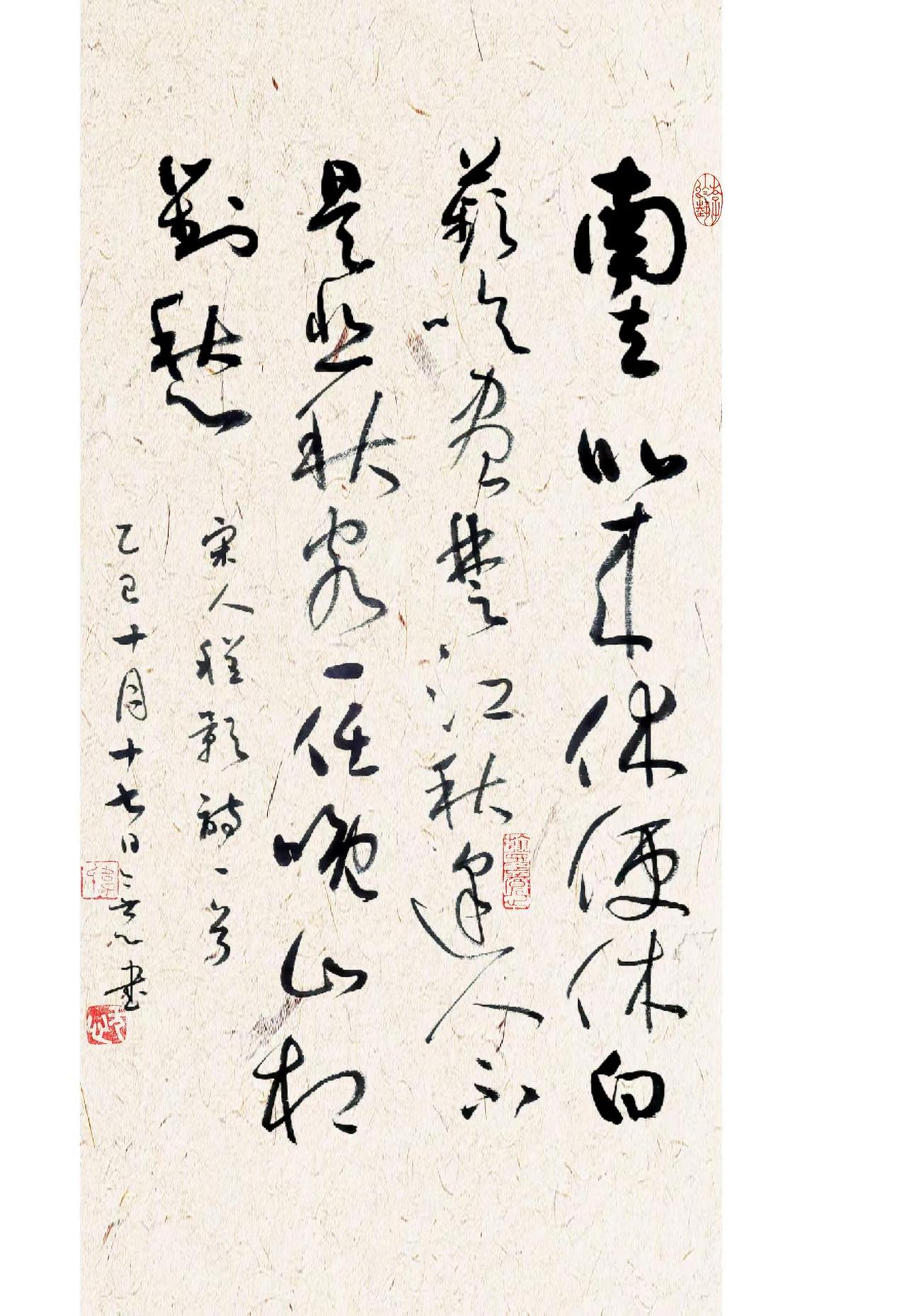 程颢诗一首。写完后一看，颢字与影字草书一样？草书我的书法作品写字是一种生活