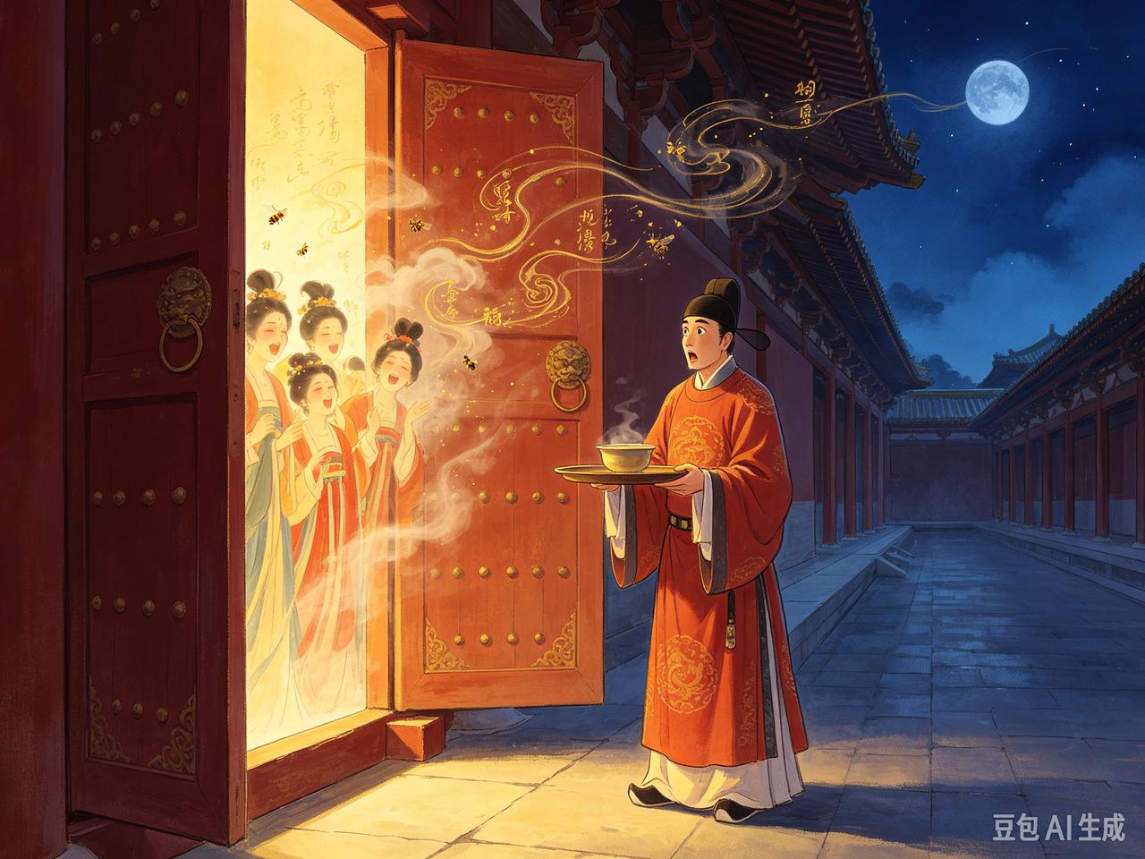 唐朝一天夜里，高力士在含元殿外听见了不该听见的声音——10个女子跟皇帝愉乐嘻笑。