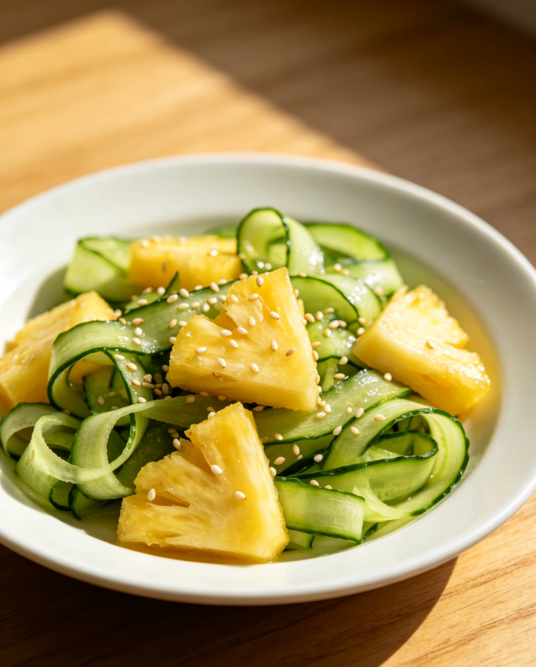 从来没想过黄瓜和菠萝拌在一起能这么好吃！黄瓜拌菠萝