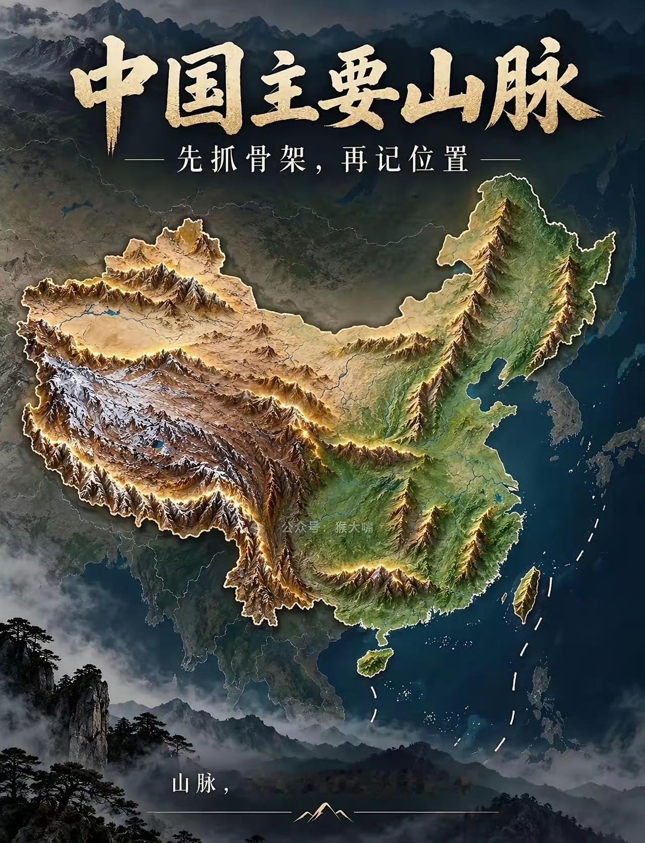 一张图看懂中国山脉！地理骨架一次性理清山脉，就是咱们中国地形的骨架。这套图