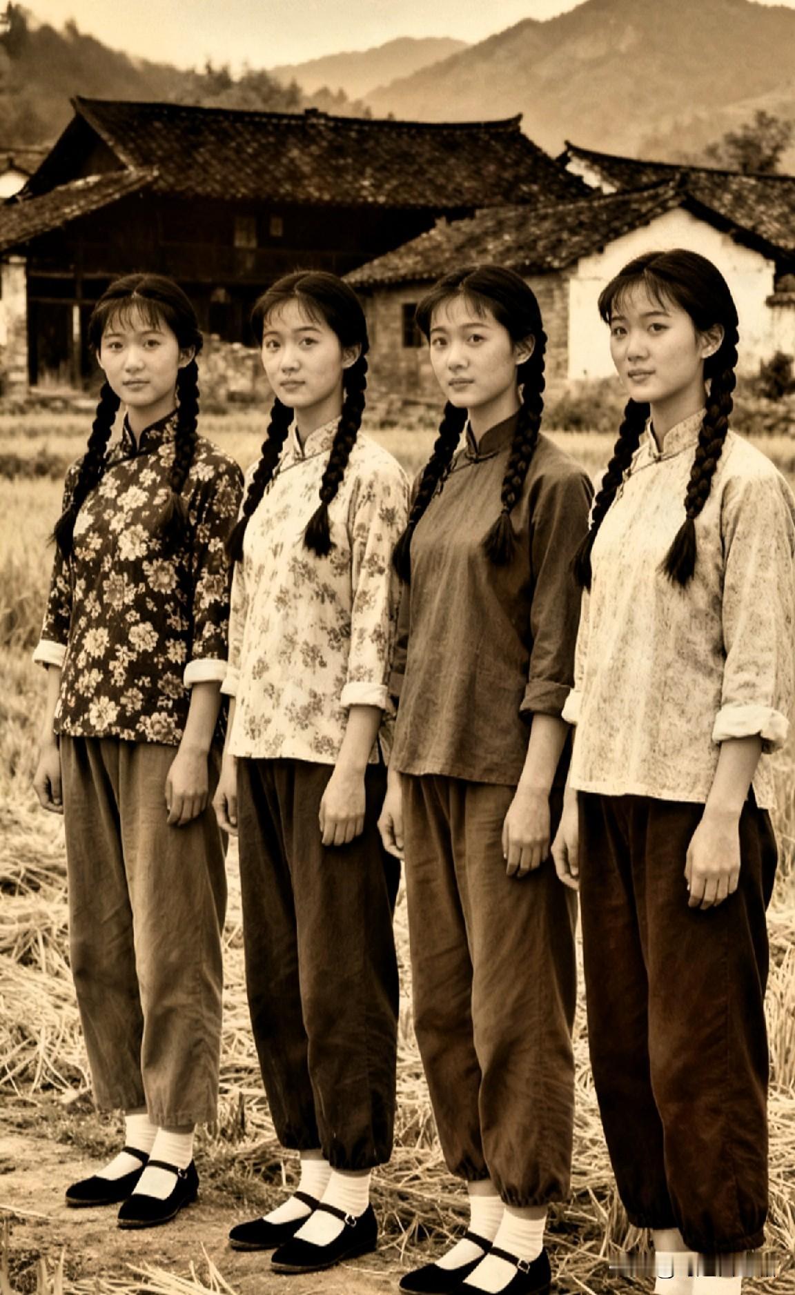 这四个姐妹处在什么年代?年代感旧照片高清美女谁的DNA狠狠动了？！这