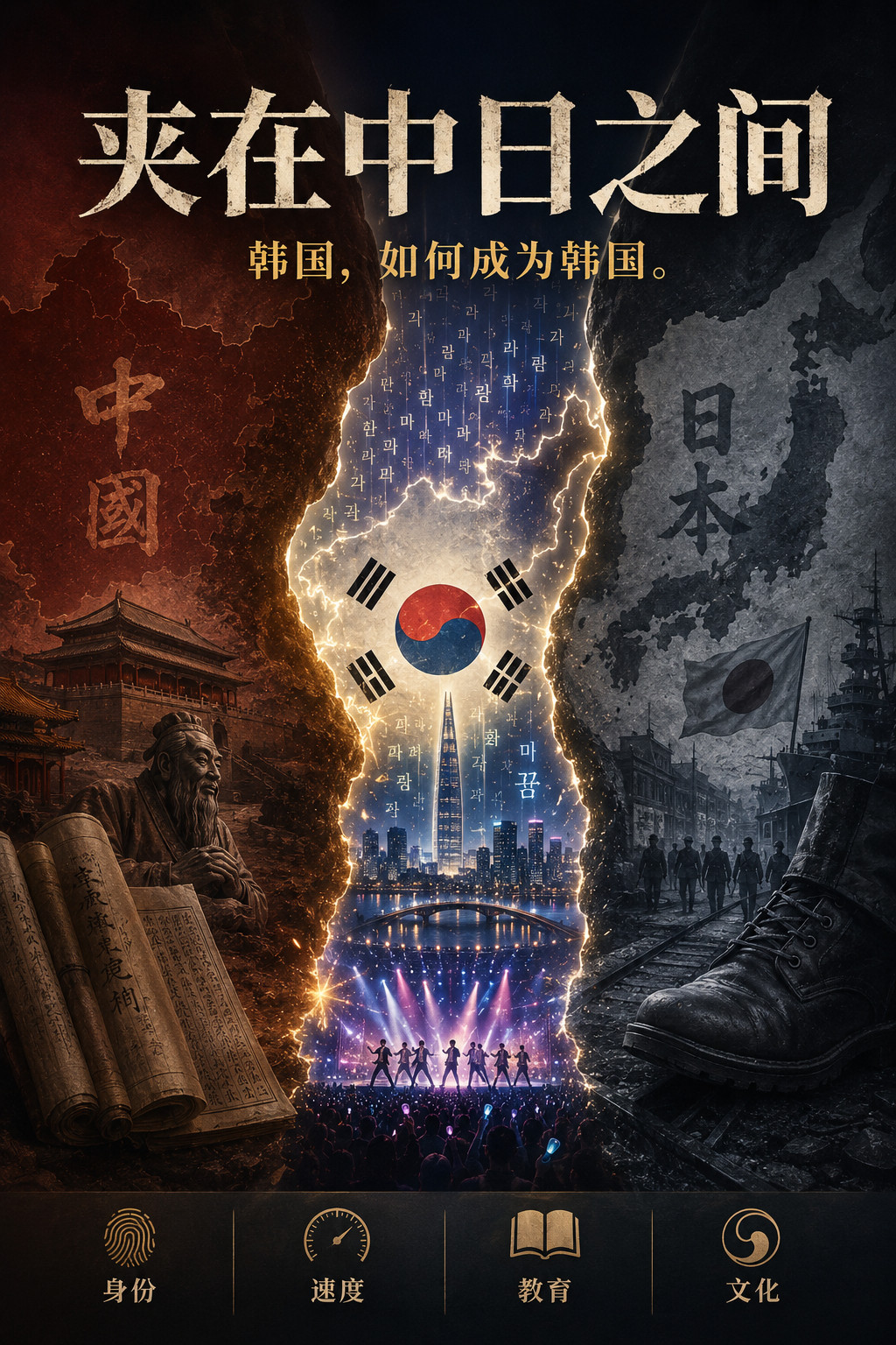 中国曾经是朝鲜半岛的宗主国，日本昔日占据了整个朝鲜半岛。在这样的中日之间，让韩国