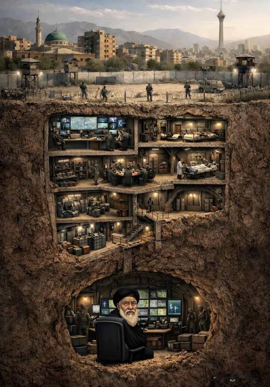 此图令人震撼！网曝哈梅已躲进地下堡垒，以防止美以的突然攻击。该堡垒深达地下数十米