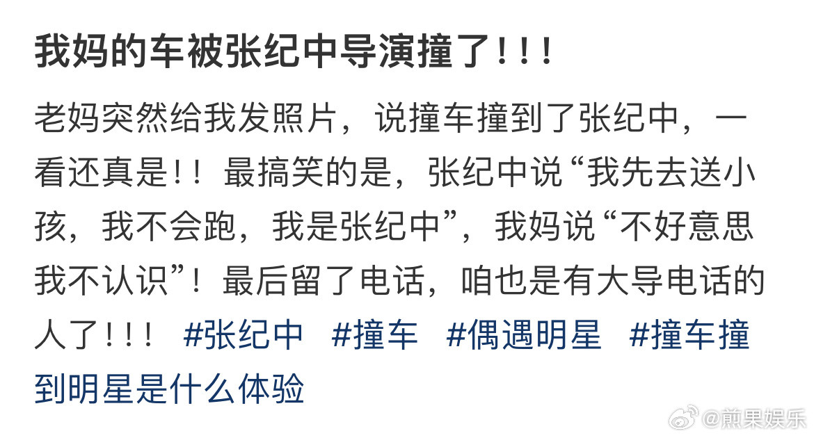 网友妈妈被张纪中导演撞了[抠鼻]俩人聊天张导说要拍短视频养孩子…真不容易呀​​