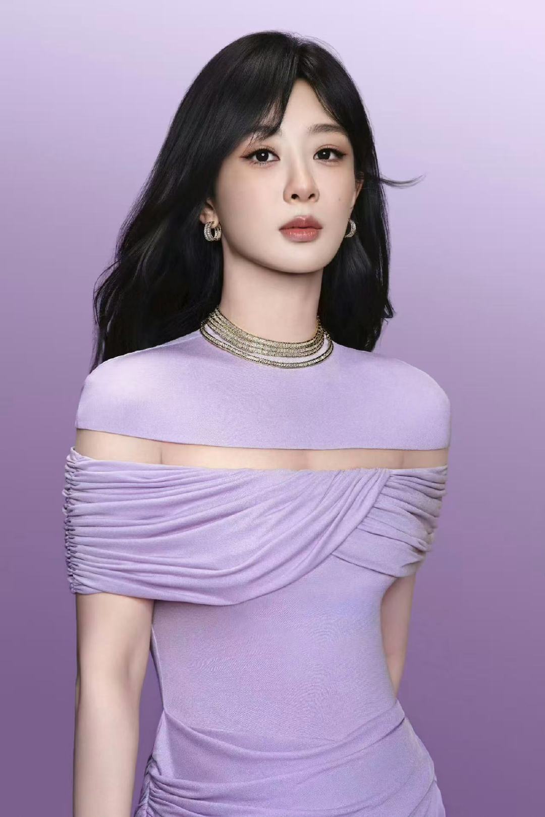 杨紫杨紫紫裙地广杨紫镂空紫裙穿紫裙就美成这样