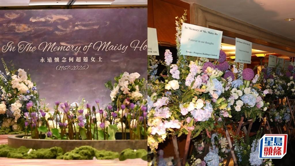 星岛：何超蕸追思会现场布置细节公开紫白花艺搭配清幽池塘格调清雅赌王二房千金何超