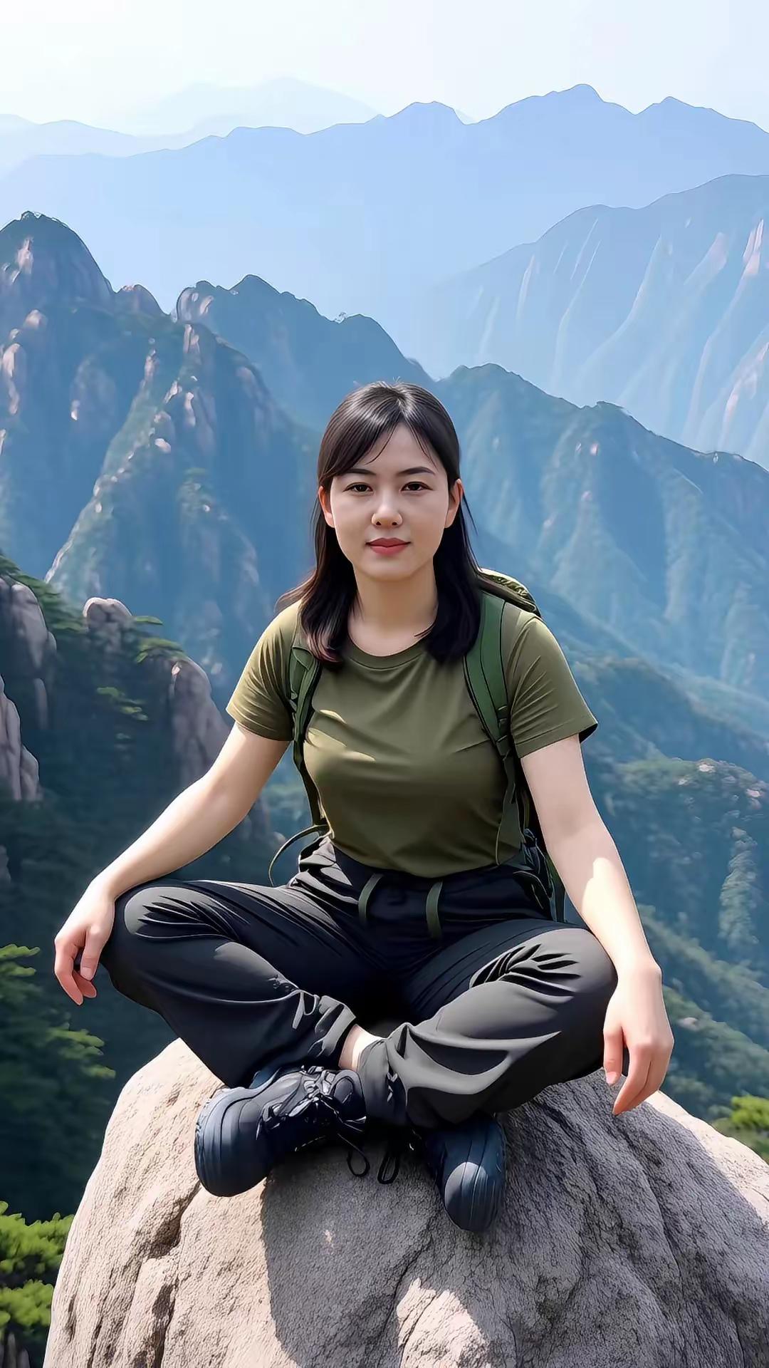 山巅冥想，心随景动，感受大自然的宁静与美好。🍃🏔️🧘‍♀️