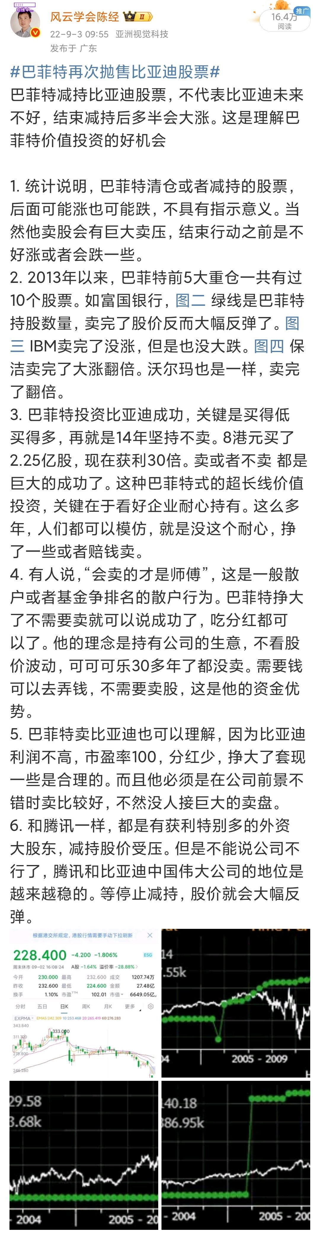 巴菲特清仓比亚迪巴菲特清仓的股，股价既可能涨也可能跌，没有指标意义2022年巴菲