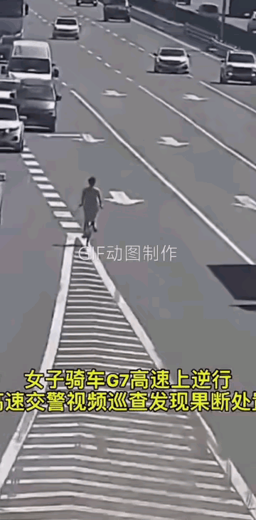 女子胆子太大了！胆大包天，高速公路这么多车，他竟然骑着自行车逆行，在高速公路串过