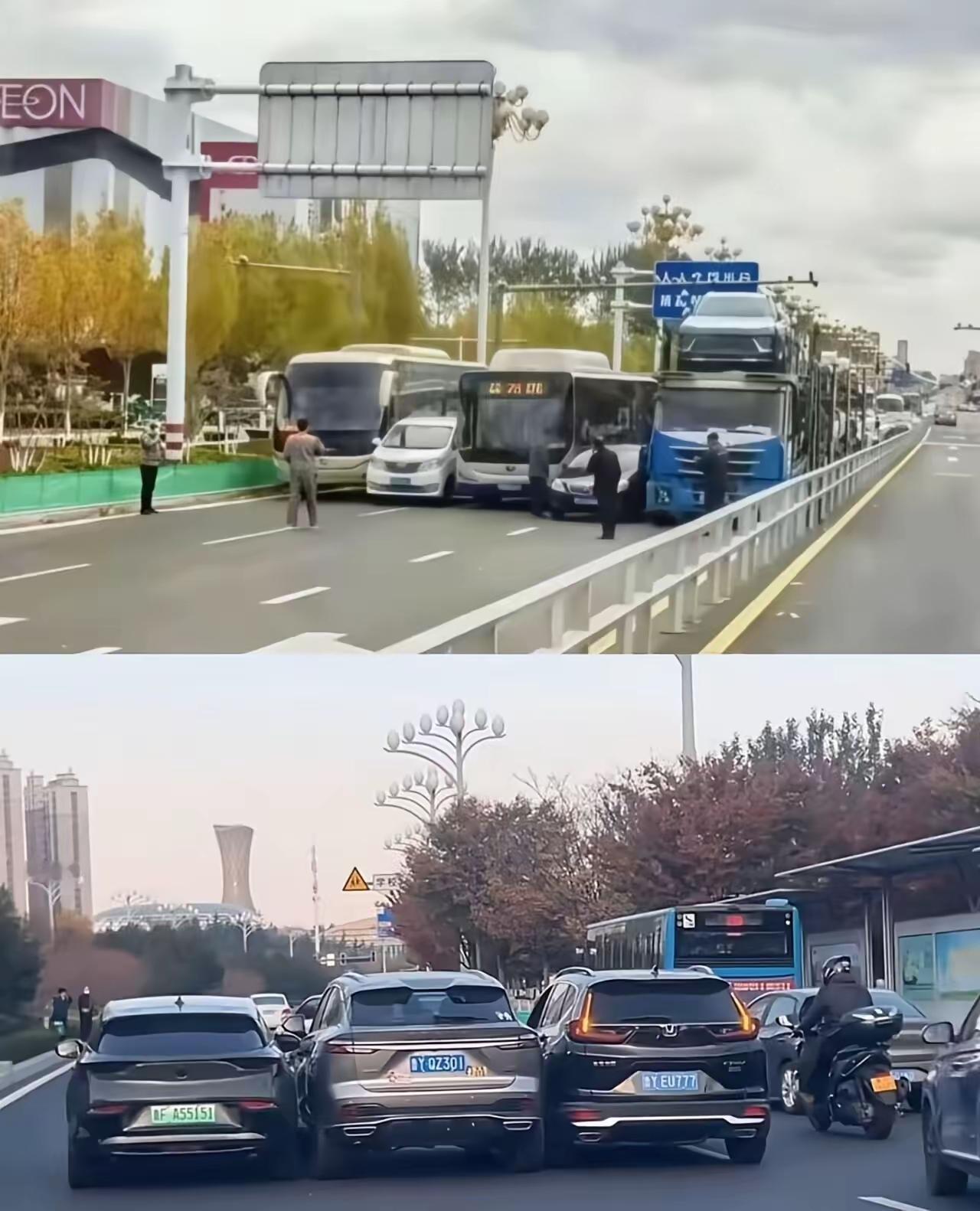 烟台又出名了，​这次不是因为别的，​而是因为在开发的马路上，3个车道竟然有5辆车