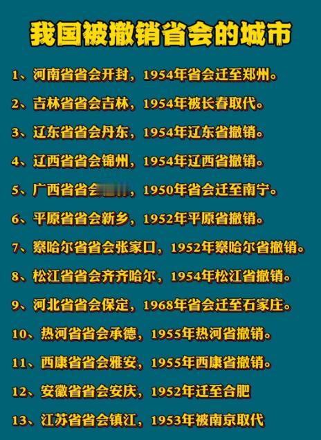 我国被撤销省会的城市13个，但是博主觉得比较可惜的名单：1、桂林变南宁；桂