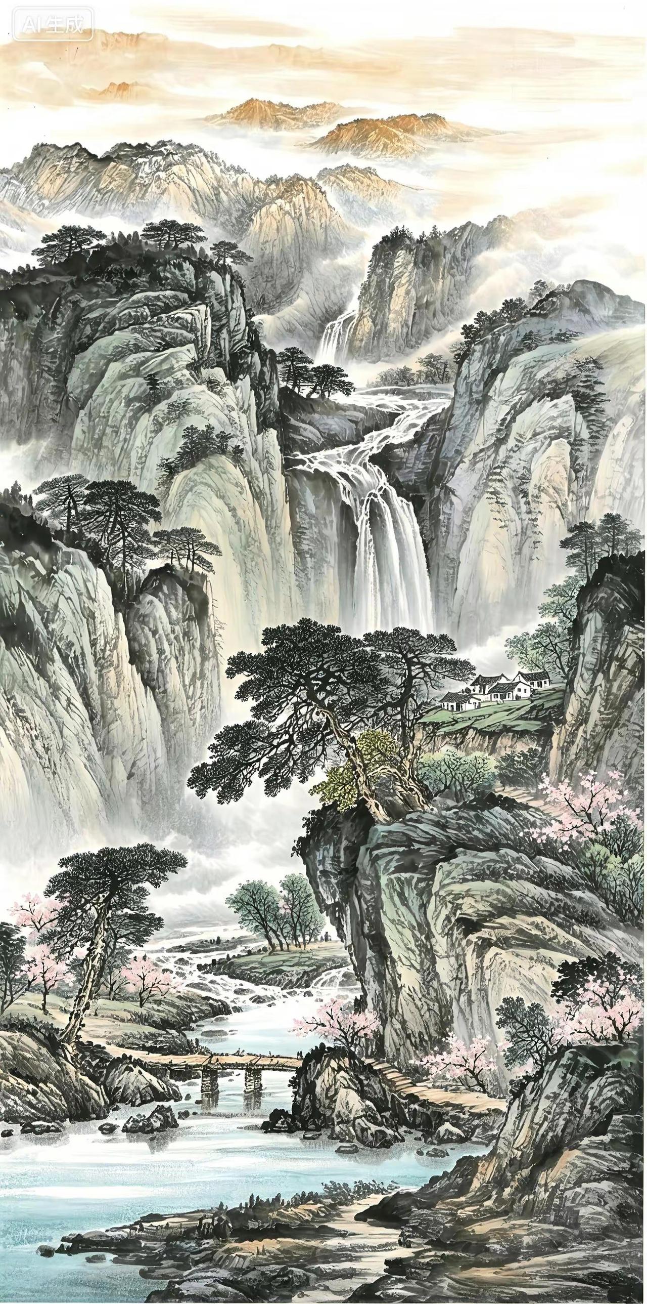桃源春色。山水构图创作者中心创作灵感水墨山水画国画山水